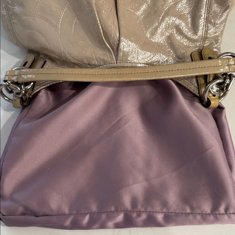 Coach Maggie Metallic Beige Quilted Shoulder Bag, EUC - Picture 12 of 16